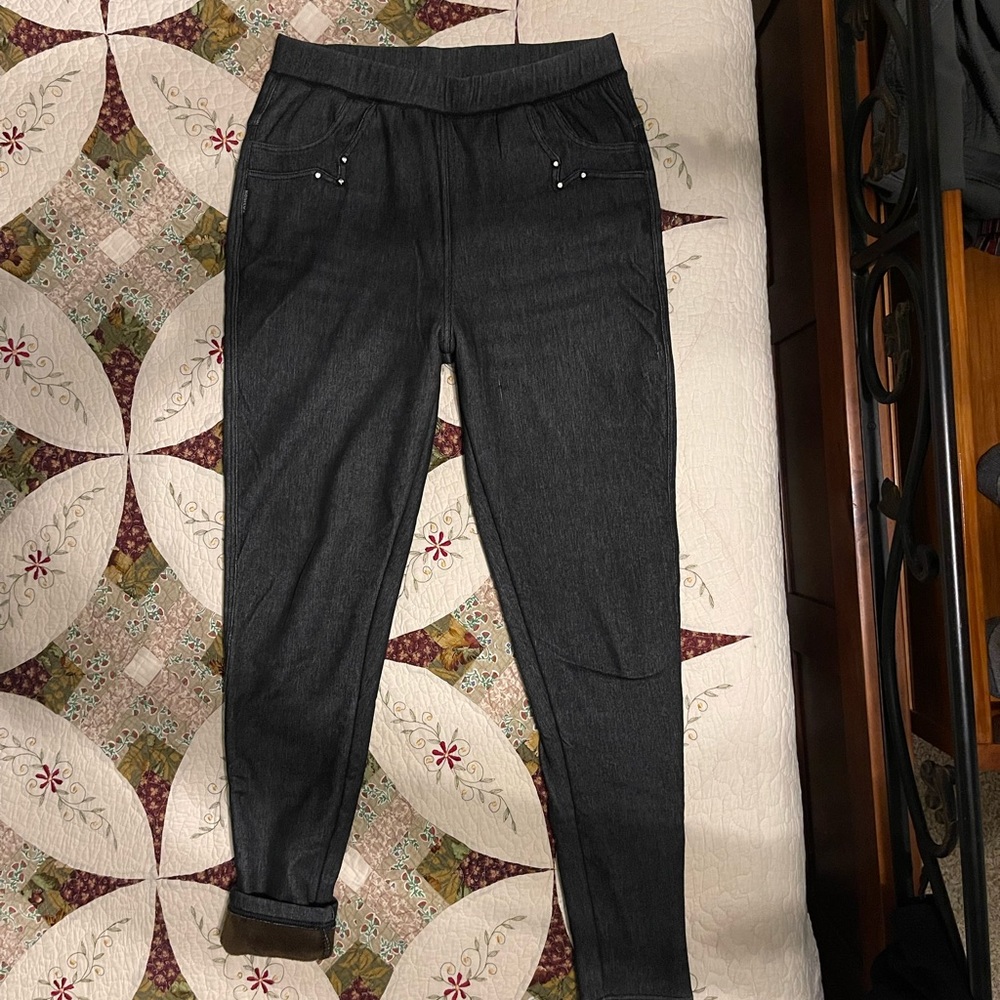 Black Jean look lined leggings